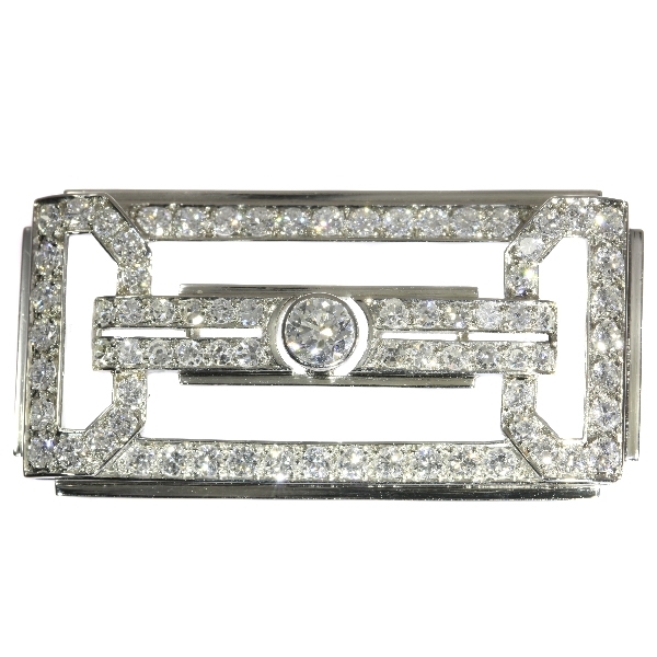 Estate platinum Art Deco diamond brooch made in the Fifties